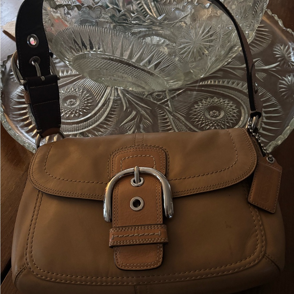 Coach Brown Leather Shoulder Bag with Silver Accents
